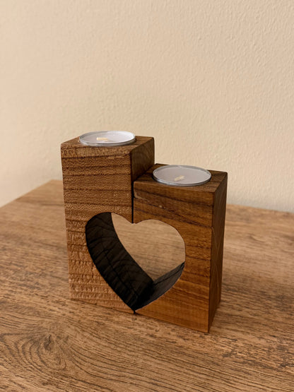 Portacandele in legno con cuore – personalizzabile chiaro