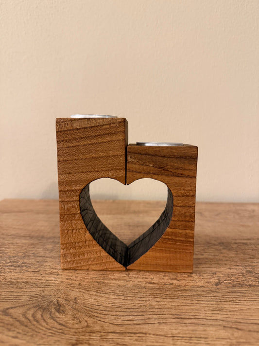 Portacandele in legno con cuore – personalizzabile chiaro