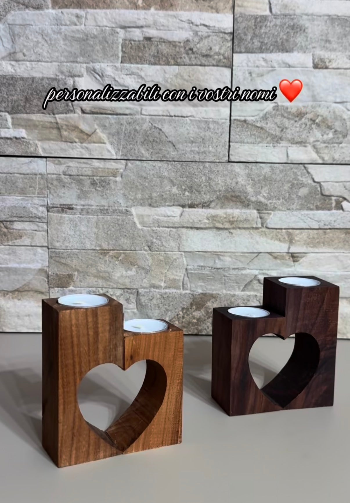 Portacandele in legno con cuore – personalizzabile scuro