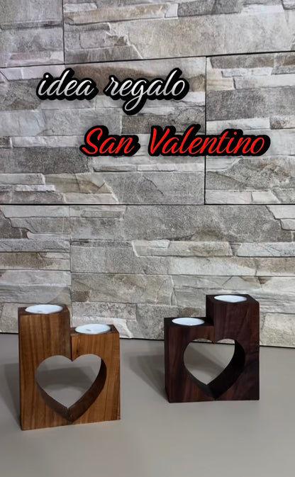 Portacandele in legno con cuore – personalizzabile scuro