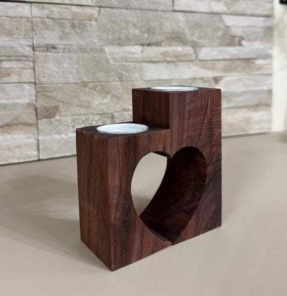 Portacandele in legno con cuore – personalizzabile scuro