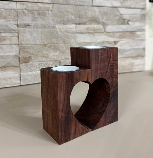 Portacandele in legno con cuore – personalizzabile scuro