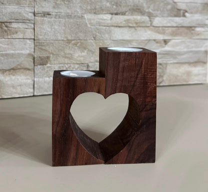 Portacandele in legno con cuore – personalizzabile scuro