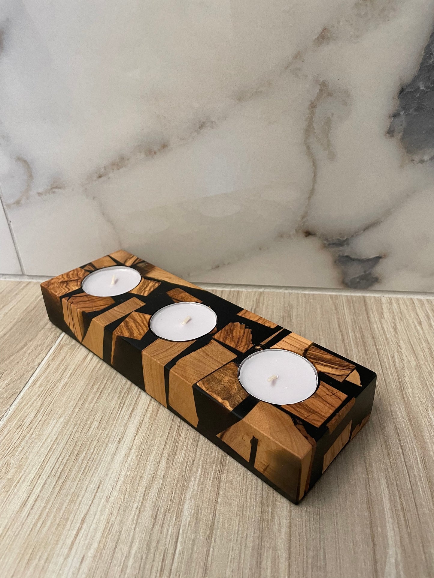 Portacandele legno e resina nero VRT