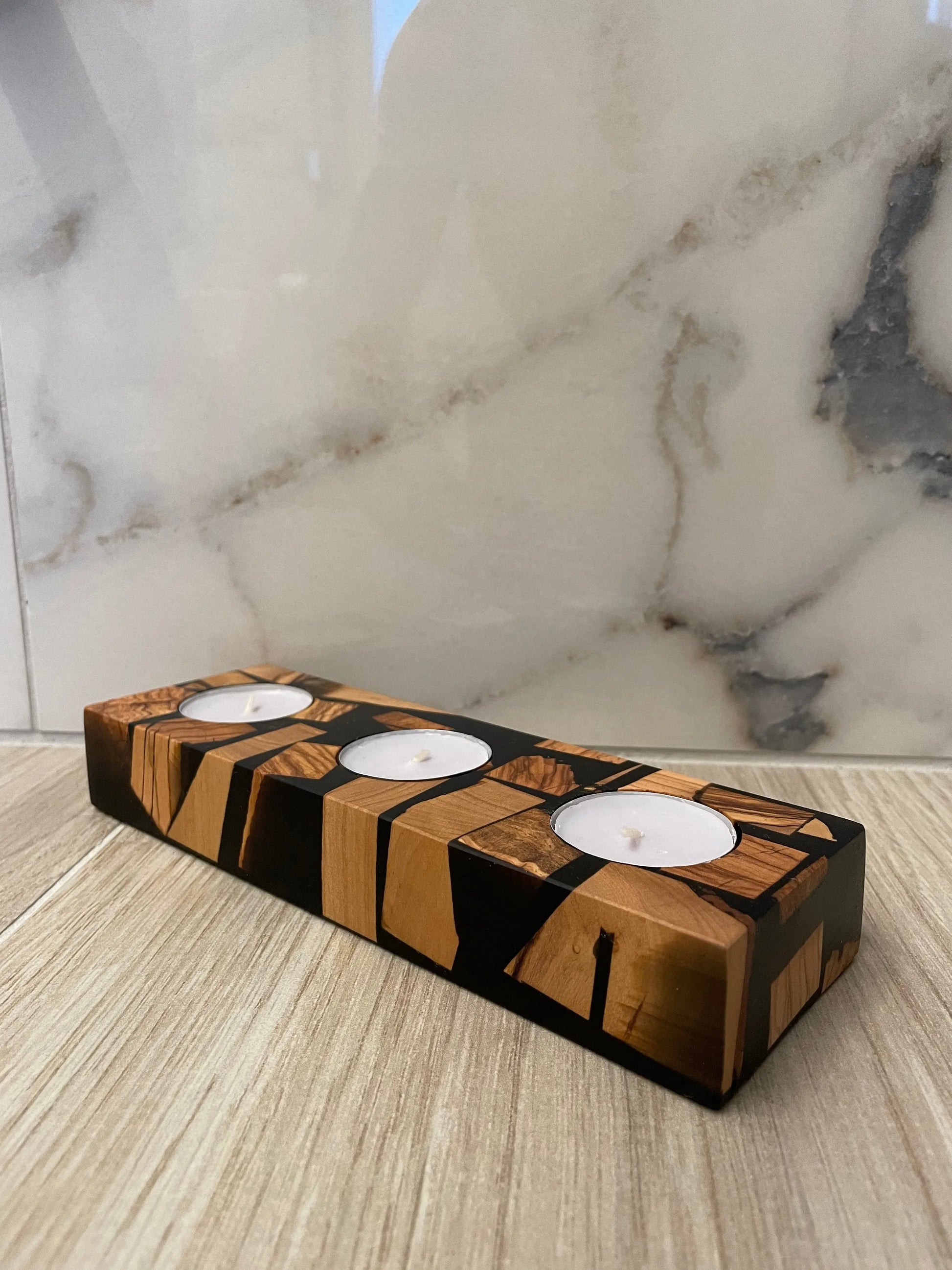 Portacandele legno e resina nero VRT